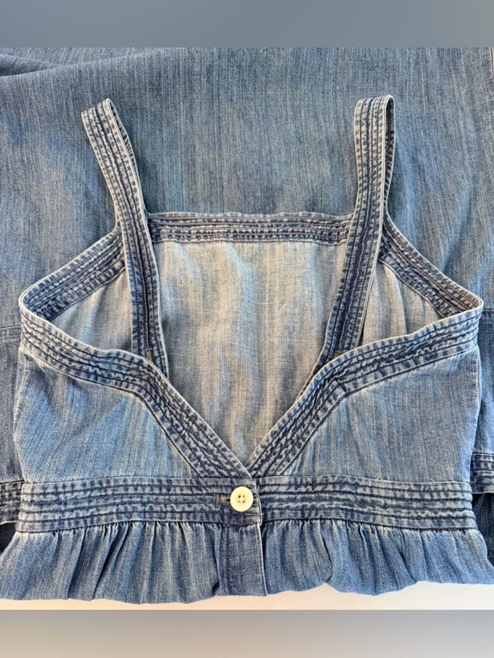 Madewell Strappy Blue Denim Apron Cross-Back Button-Down Midi Dress Size 4T - Picture 9 of 13